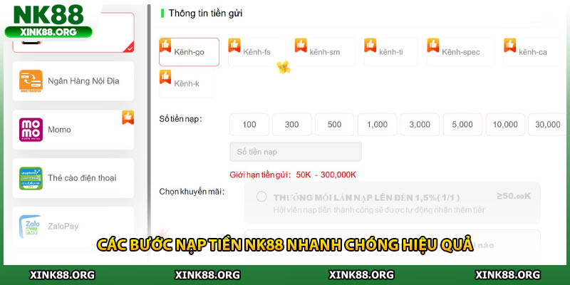Các bước nạp tiền NK88 nhanh chóng hiệu quả